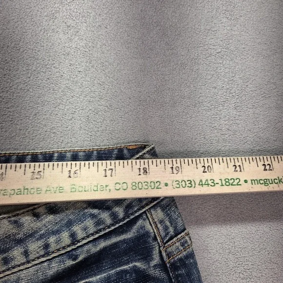 Loewe Jeans Mens Selvedge Blue Medium Wash Distressed Slim Tapered Fits 36x27